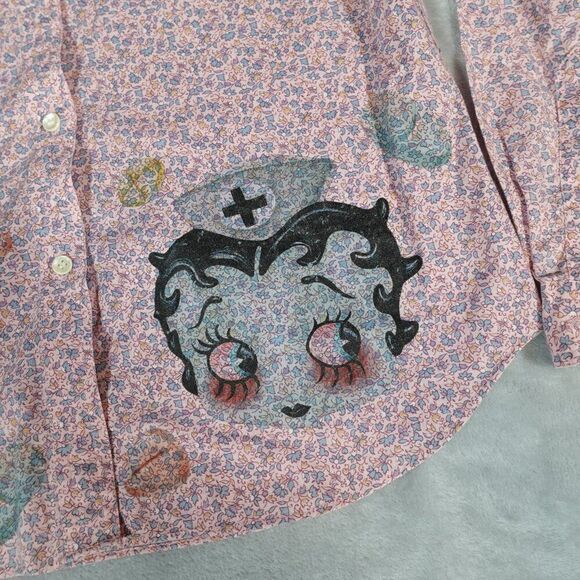 Vintage Levis Floral Button Shirt Womens 12 Betty Boop Art Pink 80s 90s - Picture 3 of 12